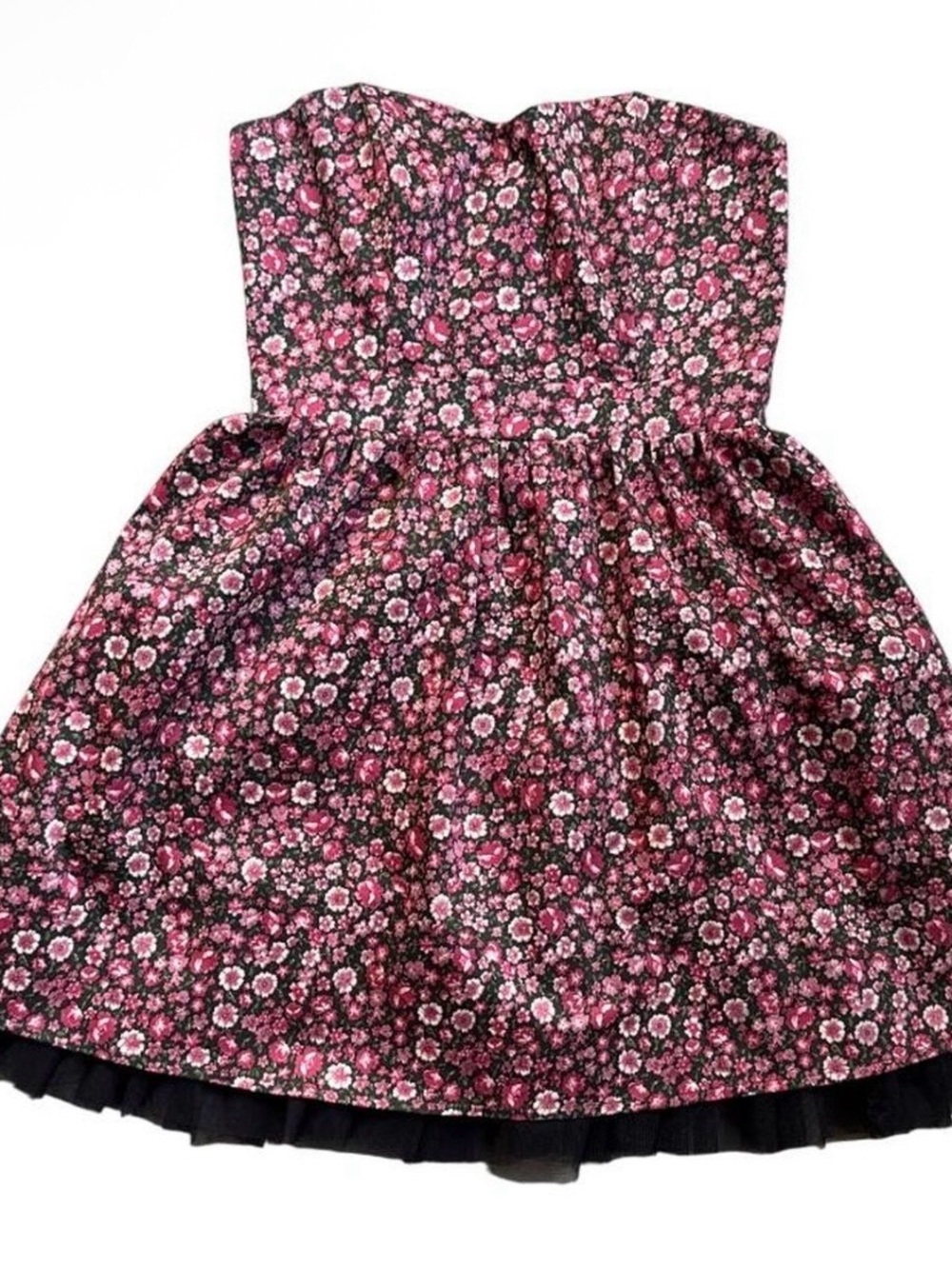 Strapless Pink Floral Fit-and-Flare Dress